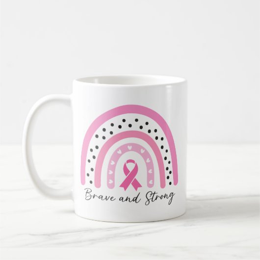 Rainbow Breast Cancer Pink Ribbon Awareness コーヒーマグカップ (左)