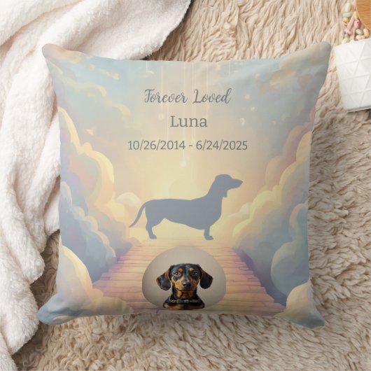 Rainbow Bridge Dachshund Memorial Pillow Custom クッション (ブランケット)