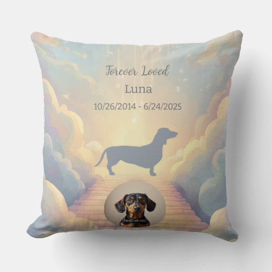 Rainbow Bridge Dachshund Memorial Pillow Custom クッション (正面)