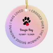 Rainbow Bridge Paw Print Personalized Pet Memorial セラミックオーナメント (正面)