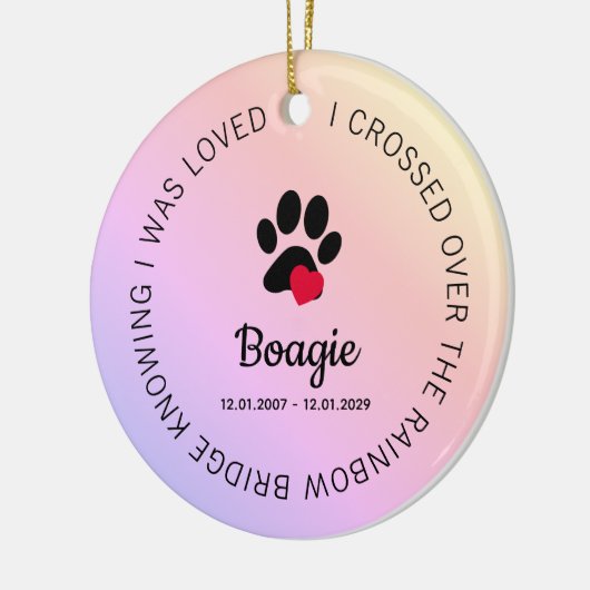 Rainbow Bridge Paw Print Personalized Pet Memorial セラミックオーナメント (左)