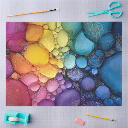 Rainbow Bubble Texture Fluid Art 薄葉紙 (クラフト)