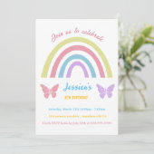 Rainbow & butterfly誕生日for Girls editable 招待状 (スタンド正面)