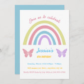 Rainbow & butterfly誕生日for Girls editable 招待状 (正面/裏面)