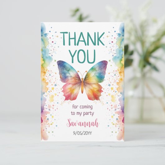 Rainbow Butterfly 1st Birthday サンキューカード (スタンド正面)
