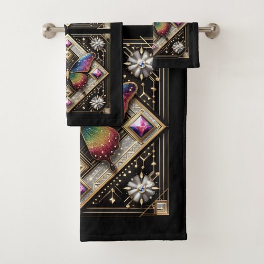 Rainbow Butterfly Art Deco Art Nouveau バスタオルセット (インサイチュ)