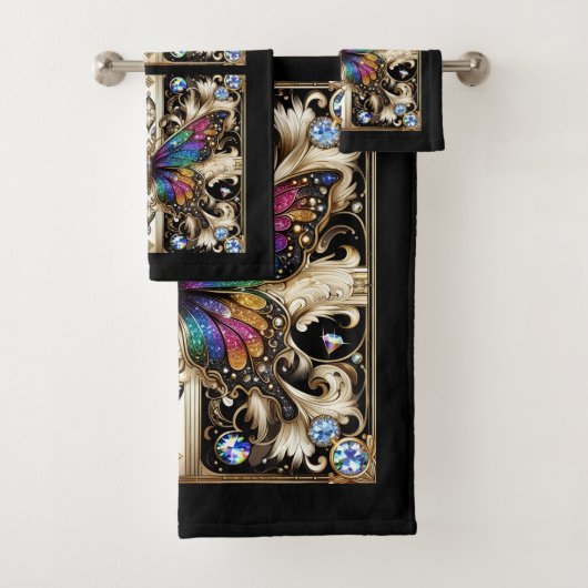 Rainbow Butterfly Art Deco Art Nouveau バスタオルセット (インサイチュ)