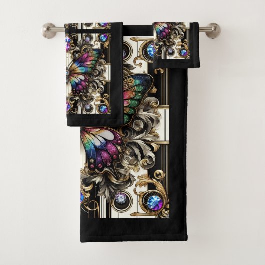 Rainbow Butterfly Art Deco Art Nouveau バスタオルセット (インサイチュ)