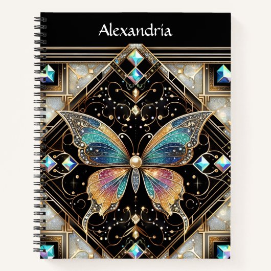 Rainbow Butterfly Art Deco Spiral Notebook ノートブック (正面)