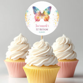 Rainbow Butterfly Birthday ラウンドシール