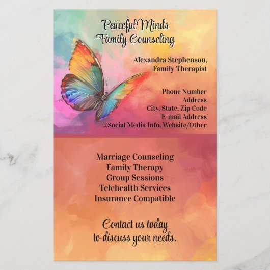 Rainbow Butterfly Counseling Therapy Psychotherapy チラシ (正面)