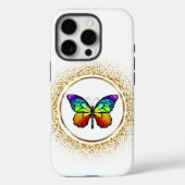 Rainbow Butterfly in a Golden Circle  Case-Mate iPhoneケース (裏面)