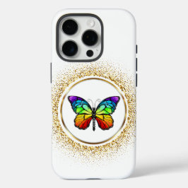 Rainbow Butterfly in a Golden Circle  iPhone 16 Proケース