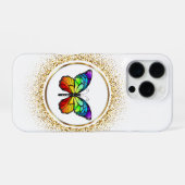 Rainbow Butterfly in a Golden Circle iPhoneケース (裏面横)