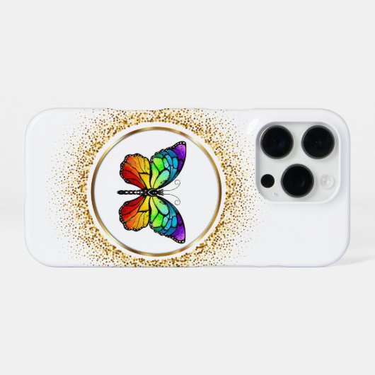 Rainbow Butterfly in a Golden Circle iPhoneケース (裏面横)