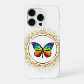 Rainbow Butterfly in a Golden Circle iPhoneケース (裏面)