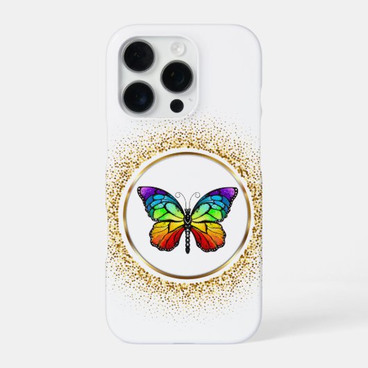 Rainbow Butterfly in a Golden Circle iPhoneケース (裏面)