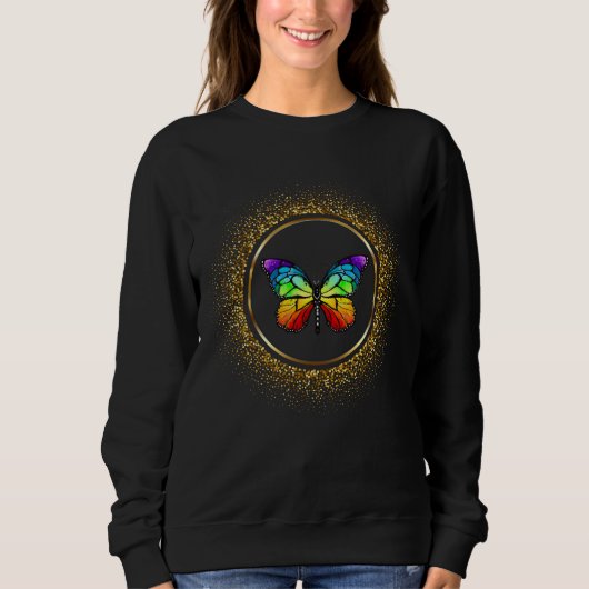 Rainbow Butterfly in a Golden Circle sweatshirt スウェットシャツ (正面)