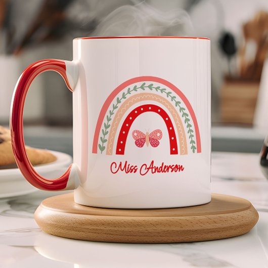Rainbow & Butterfly Teacher's Name マグカップ
