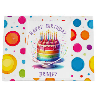 Rainbow Cake Happy Birthday ラージペーパーバッグ