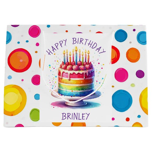 Rainbow Cake Happy Birthday ラージペーパーバッグ (正面)