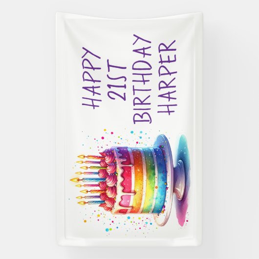 Rainbow Cake Personalized Happy Birthday 横断幕 (縦)