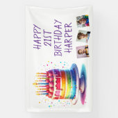 Rainbow Cake Personalized Photo Happy Birthday 横断幕 (縦)