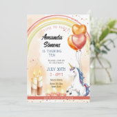 Rainbow Candle Unicorn Heart Girl 10th Birthday 招待状 (スタンド正面)