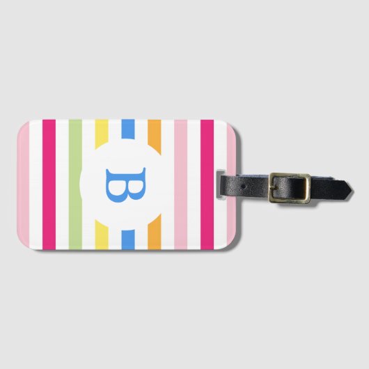 Rainbow Candy Stripes Modern Monogram ラゲッジタグ (正面横)