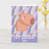 Rainbow Capybara Birthday Cute カード (黄色い花)