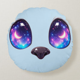 Rainbow Cat Eyes Kawaii Cat Face Illustration ラウンドクッション