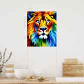 Rainbow Cat Lion Poster - Digital Art Fantasy ポスター (キッチン)