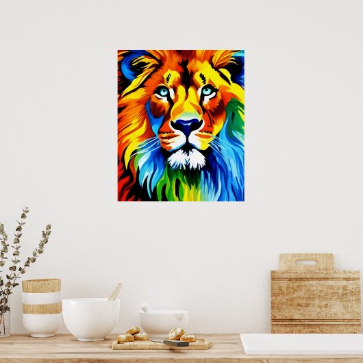 Rainbow Cat Lion Poster - Digital Art Fantasy ポスター (キッチン)