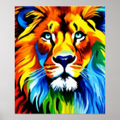 Rainbow Cat Lion Poster - Digital Art Fantasy ポスター (正面)