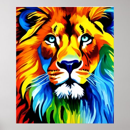 Rainbow Cat Lion Poster - Digital Art Fantasy ポスター (正面)