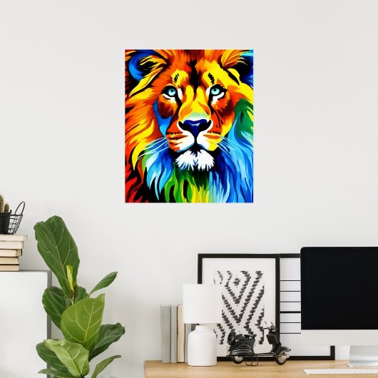 Rainbow Cat Lion Poster - Fantasy Digital Art Prin ポスター (ホームオフィス)