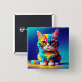 Rainbow Cat With Glasses Portrait-47567 缶バッジ (正面&裏面)