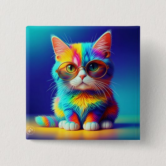 Rainbow Cat With Glasses Portrait-47567 缶バッジ (正面)