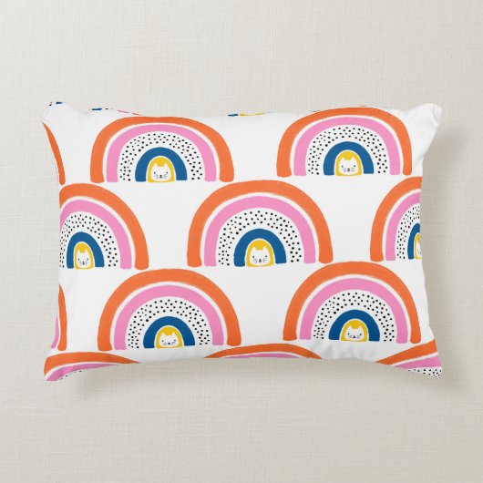 Rainbow cats seamless kids pattern. Cute hand draw アクセントクッション (正面)