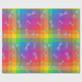 Rainbow Check with Dragonflies ラッピングペーパー