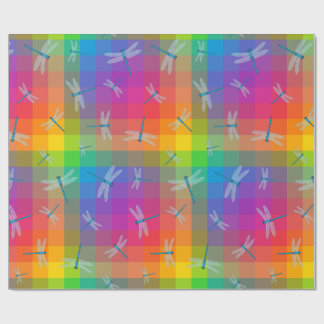 Rainbow Check with Dragonflies ラッピングペーパー