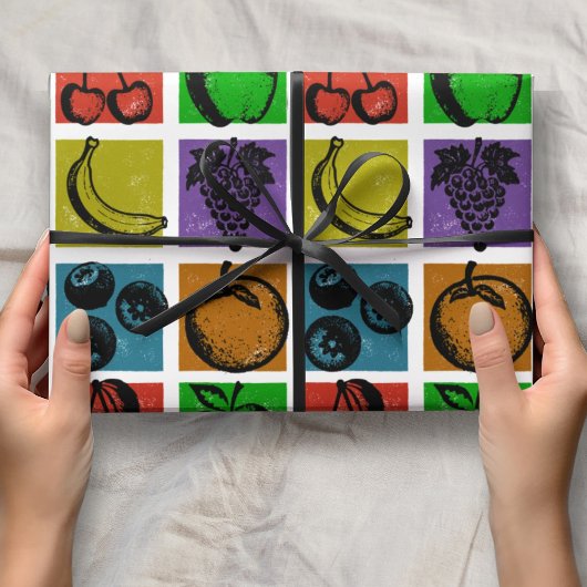 Rainbow Checker Fruit Stamps Wrapping Paper ラッピングペーパー