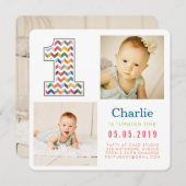 Rainbow Chevron 1st Birthdayフォトカード 招待状 (正面/裏面)