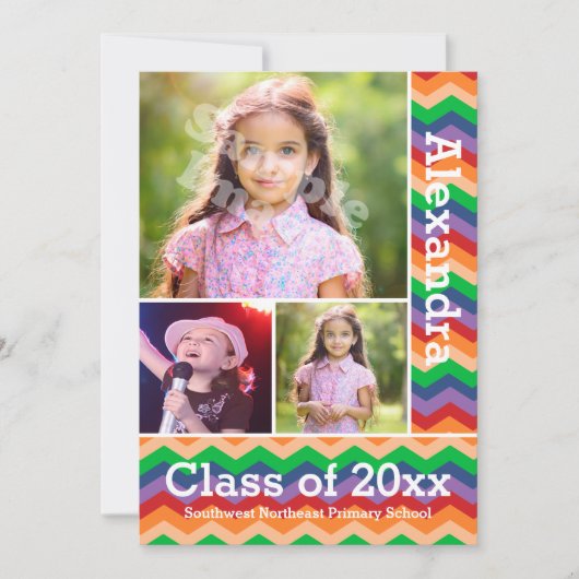 Rainbow Chevron Kid's Photo Gradation Preschool/K 招待状 (正面)