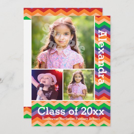 Rainbow Chevron Kid's Photo Gradation Preschool/K 招待状 (正面/裏面)