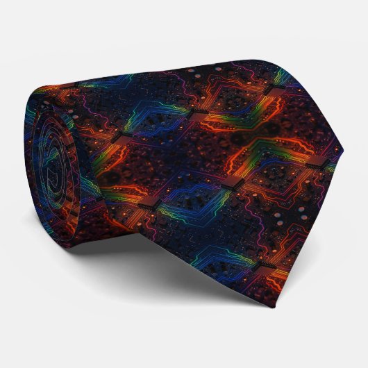 Rainbow Circuit Board Necktie – Colorful Tech Geek ネクタイ (ロール)