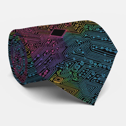 Rainbow Circuit Board Necktie – Colorful Tech Geek ネクタイ (ロール)