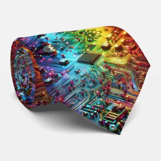 Rainbow Circuit Board Necktie – Colorful Tech Geek ネクタイ (ロール)