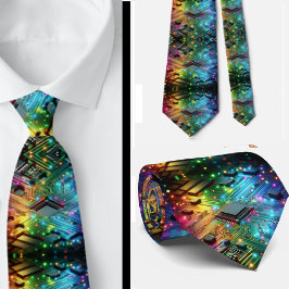 Rainbow Circuit Board Necktie – Colorful Tech Geek ネクタイ