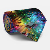 Rainbow Circuit Board Necktie – Colorful Tech Geek ネクタイ (ロール)